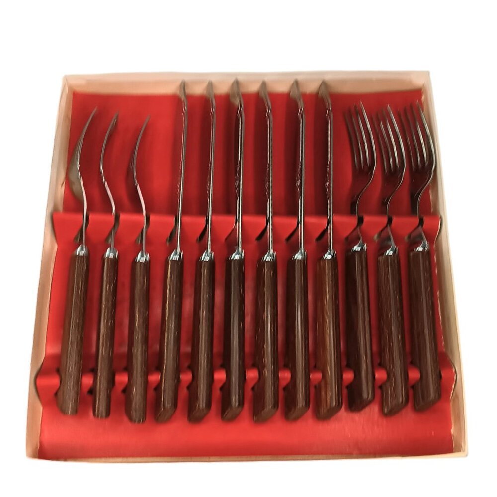Vintage Fish Eaters Tableware Knives and Forks Wood Handle Sheffield England